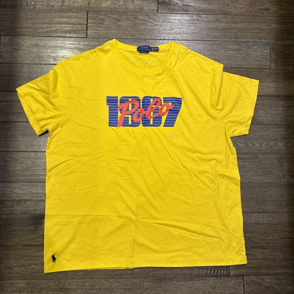 Polo Ralph Lauren T-Shirt Mens XL Yellow 1967 Graphic Classic Fit Short Sleeve